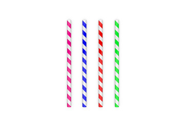 Colorful paper straw mock up template on isolated white background, 3d illustration