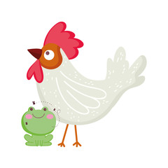 rooster and frog farm animal cartoon