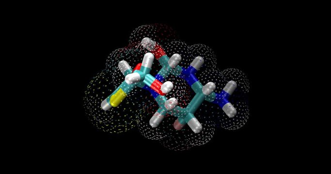 Emtricitabine, HIV/AIDS drug / HIV  non-nucleoside reverse transcriptase     inhibitor (NNRTI) inhibitor, 3d molecule spinning on Y axis