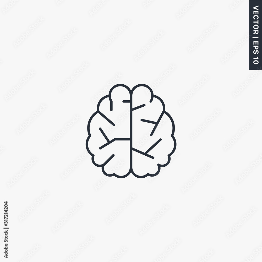 Poster brain, mind or intelligence, linear style sign for mobile concept and web design