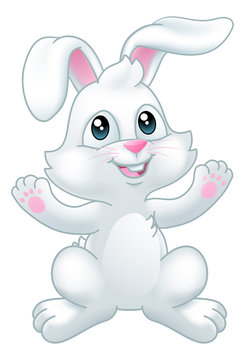 The Easter bunny rabbit cartoon character waving with their paws