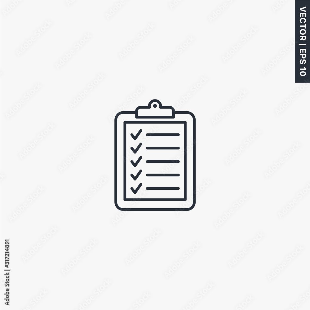 Poster clipboard with checklist, linear style sign for mobile concept and web design