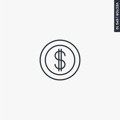 Coin icon, linear style sign for mobile concept and web design