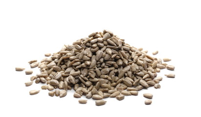 Peeled sunflower seeds isolated on white background