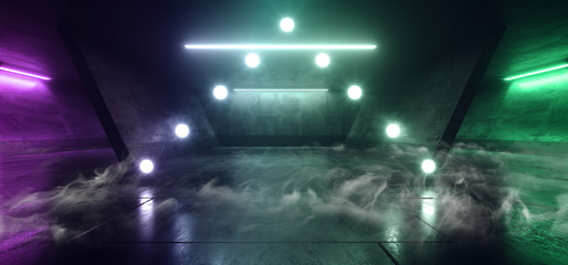 Smoke Fog Green Purple Pantone Concrete Podium Stage Dance Floor Club Night Sci Fi Futuristic Car Garage Studio Lights 3D Rendering
