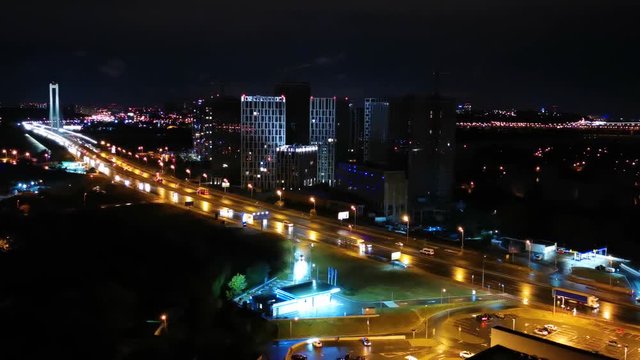 Evening avenue of the city of Kiev at night.