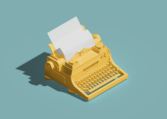 typewriter icon isometric view. 3d rendering