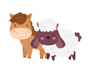Obraz na płótnie Canvas horse and sheep farm animal cartoon
