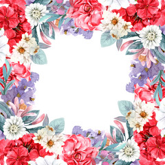 set botanical flowers frame with watercolor for design