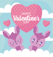 Happy valentines day rabbits cartoons vector design