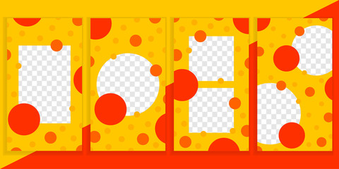 Set of editable social network stories template. Bright yellow background with orange and red circles.