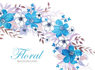 Floral White Background Decorated with Cherry Flowers and Leaves.