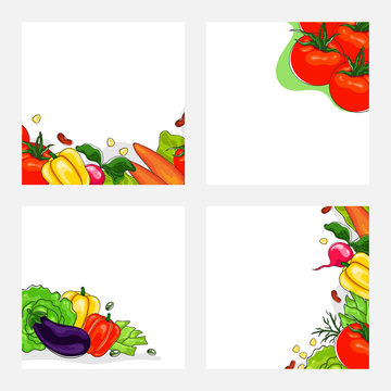 Vegetables Decorated White Background in Four Options.