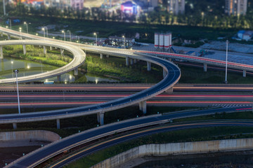 Overpass of the light trails, beautiful curves.