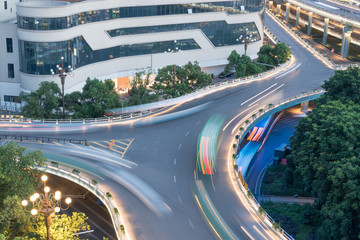 Overpass of the light trails, beautiful curves.