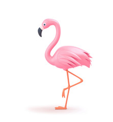 Pink flamingo isolated on white. Clipping path included