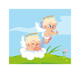 cute cupid angels in different poses, valentines day