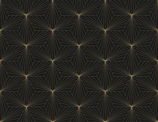 Behang Naadloos sterpatroon. Donkere en gouden textuur. Herhalende geometrische achtergrond. Gestreept zeshoekig raster. Lineair grafisch ontwerp © Vozduh