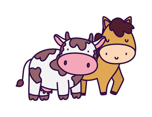 Obraz na płótnie Canvas horse and cow farm animal cartoon