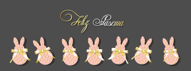 Easter horizontal banner, greeting card, poster. Spanish translation: Happy Easter.