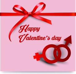 Happy Valentine's day gift card vector, red ribbon vector design.