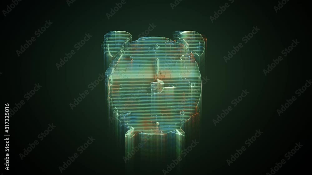 Aufkleber 3d rendering glowing hologram of symbol of alarm clock with two bells and thin clock hands distorted