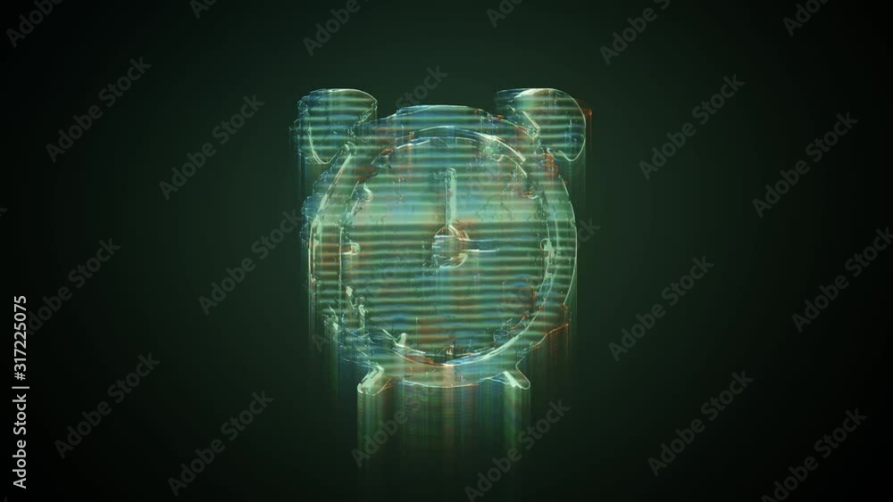 Aufkleber 3d rendering glowing hologram of symbol of alarm clock with two bells and thin clock hands and circl