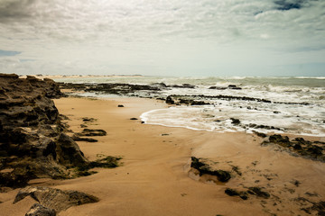 horizon line in the sea. storm clouds over ocean water.