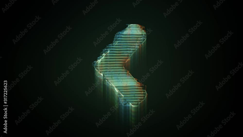 Aufkleber 3d rendering glowing hologram of symbol of angle arrow left distorted glitch green old tv screen on 