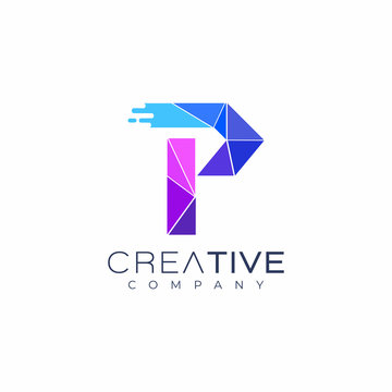 letter P logo design template. Art tech media app creative sign
