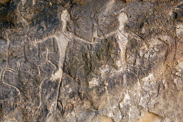 Prehistoric Petroglyphs (rock painting) are included in UNESCO World Heritage List. Gobustan National Park, Azerbaijan, Caucasus.