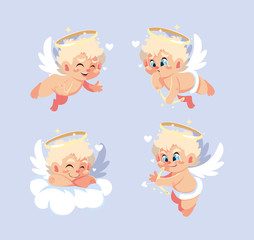 set of cute cupid angels in different poses, valentines day