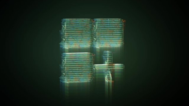3d rendering glowing hologram of symbol of mobile application distorted glitch green old tv screen on black background