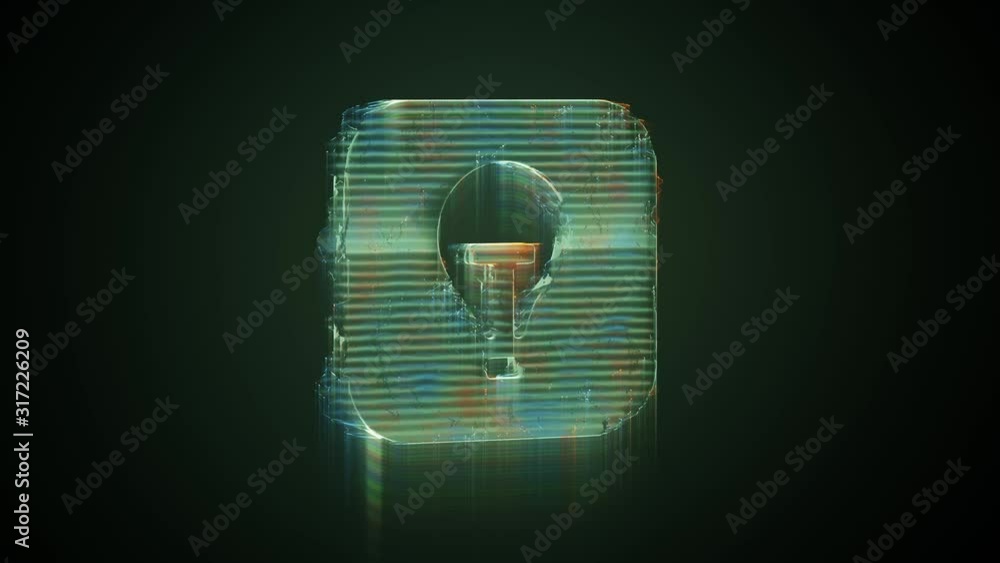 Poster 3d rendering glowing hologram of icon of tips app in ios style distorted glitch green old tv screen 