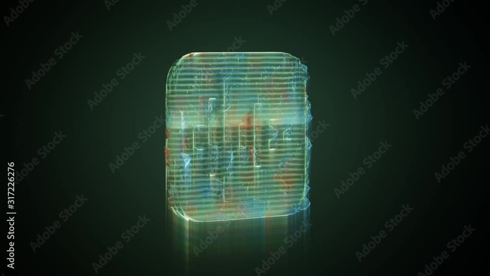 Poster 3d rendering glowing hologram of icon of voice memos app in ios style distorted glitch green old tv 