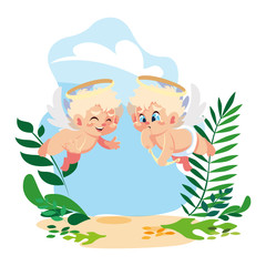 cute cupid angels in different poses, valentines day