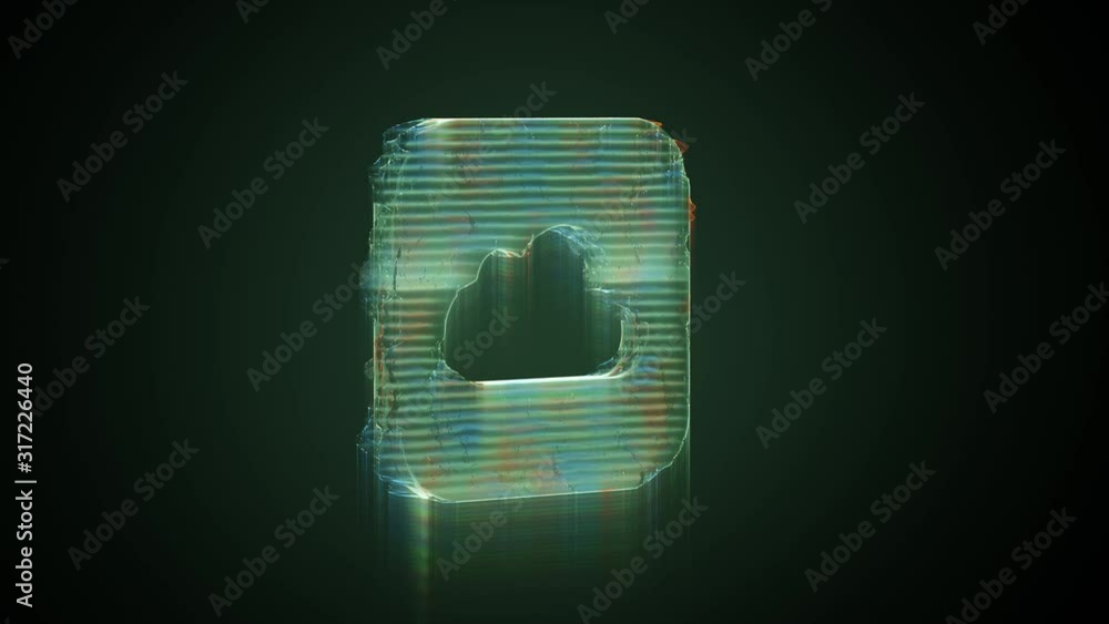 Poster 3d rendering glowing hologram of icon of icloud drive app on ios style distorted glitch green old tv