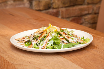 Grilled Chicken Breast fillet with fresh tomatoes vegetables salad. concept healthy food.