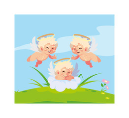 cute cupid angels in different poses, valentines day
