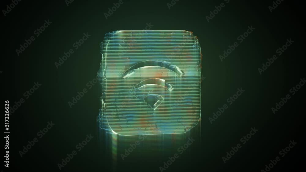 Aufkleber 3d rendering glowing hologram of icon of full wi-fi signal app on ios style distorted glitch green o