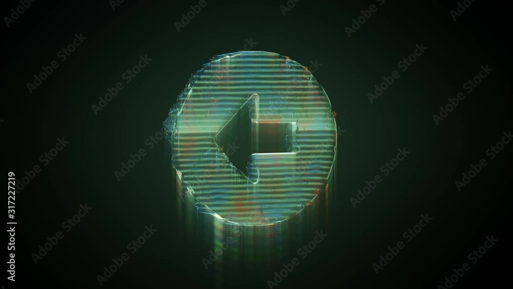 Aufkleber 3d rendering glowing hologram of symbol of close left rounded arrow in circle distorted glitch green
