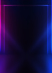Abstract dark background with blue and pink neon glow. Neon luminous figure in the center of the...