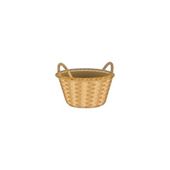 Wicker Basket Vector Icon. Isolated Wooden Basket Emoji, Emoticon Illustration