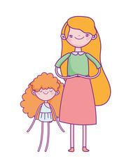 happy valentines day, cute young woman and little cupid cartoon