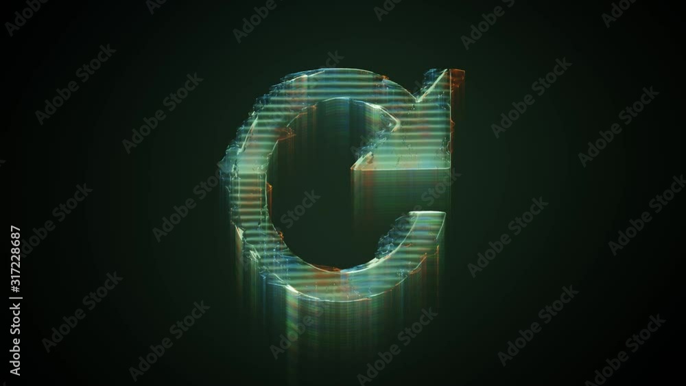 Poster 3d rendering glowing hologram of clockwise symbol of refresh arrow distorted glitch green old tv scr