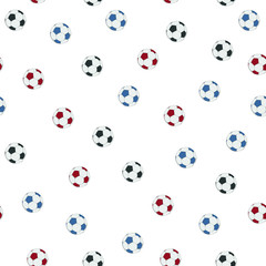 Fototapeta premium Colorful background of soccer balls. Seamless football pattern.