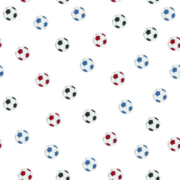 Colorful background of soccer balls. Seamless football pattern.