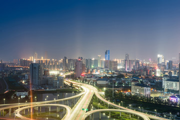 Naklejka na ściany i meble shanghai interchange overpass and elevated road in nightfall