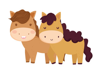 Obraz na płótnie Canvas cute couple horse tree sun farm animal cartoon