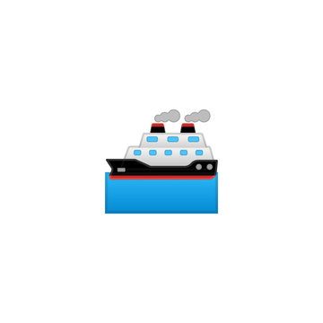 Ship Vector Icon. Isolated Passenger Ship, Ferry Cartoon Style Emoji, Emoticon Illustration